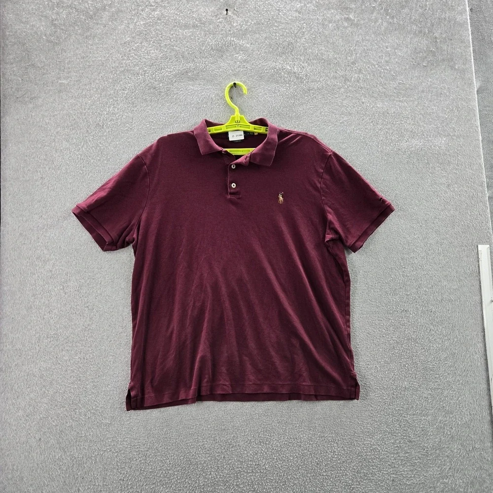 Polo Ralph Lauren Men Polo L Burgundy Embroidered Classic Logo READ